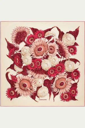 Salvatore Ferragamo Damen Seidenhalstuch mit Sonnenblumen-Print