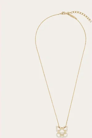 Salvatore Ferragamo Damen Crystal embellished four Gancini pendant necklace