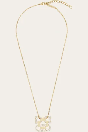 Salvatore Ferragamo Damen Crystal embellished four Gancini pendant necklace