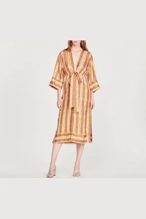 Sandro Kaftankleid mit Flower-Stripes-Print