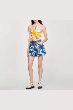 Sandro Weite Shorts aus Denim mit Peace-Motiv