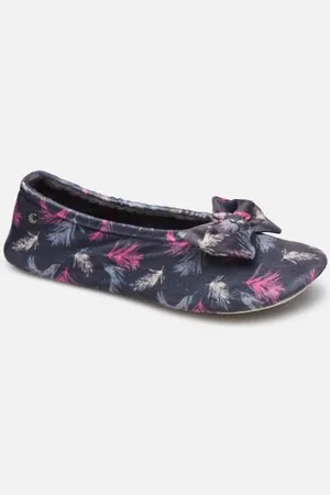 Isotoner Hausschuhe Ballerine Microvelours – Imprimé Plumes – Grand Nœud W - - Größe 35 - 36