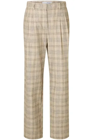 SELECTED Leinenmix Karo Hose Mit Weitem Bein