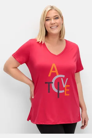 Sheego Funktionsshirt mit V-Ausschnitt und Frontdruck, , Gr.40/42