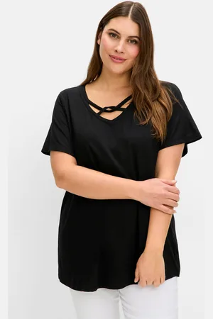 Sheego Shirt mit verziertem V-Ausschnitt, , Gr.40/42