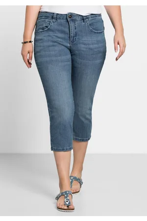 Sheego Caprijeans mit Used-Effekten, , Gr.40