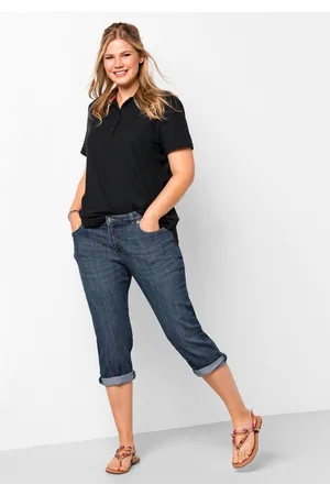 Sheego Caprijeans mit Used-Effekten, , Gr.40