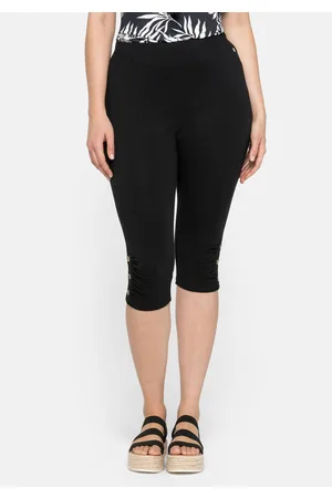 Sheego Caprileggings mit Raffung und Deko-Knöpfen am Saum, , Gr.40
