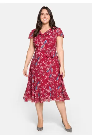 Joe Browns Chiffonkleid mit Blumenprint und Wasserfallkragen, , Gr.52