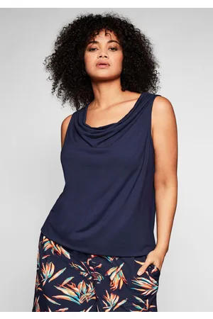 Sheego Top mit Wasserfallkragen und Gummibund, , Gr.52