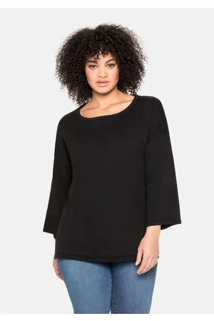 Sheego Pullover mit 7/8-Trompetenärmeln, aus Flammgarn, , Gr.40/42