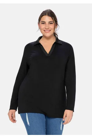 Sheego Poloshirt mit langem Arm, aus Viskosejersey, , Gr.40/42