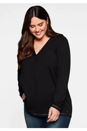 Sheego Langarmshirt in A-Linie, mit Falte vorn und Effektgarn, , Gr.48/50