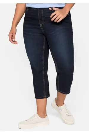 Sheego Caprijeans mit Kontrastnähten und Catfaces, , Gr.40