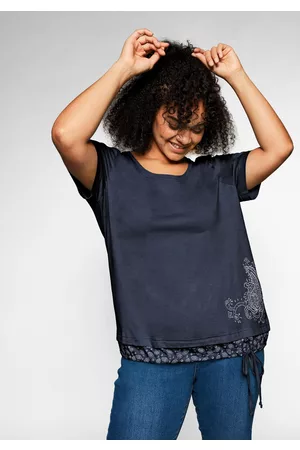 Sheego Shirt in 2-in-1-Optik mit Print und Tunnelzug, , Gr.40/42