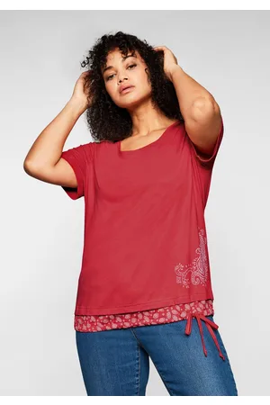 Sheego Shirt in 2-in-1-Optik mit Print und Tunnelzug, , Gr.40/42