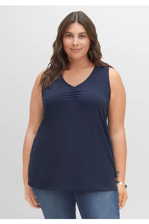 Sheego Tanktop mit Kräuselung am V-Ausschnitt, , Gr.40