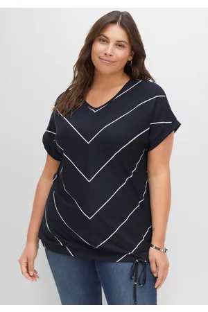 Sheego Shirt mit Streifen und Bindeband am Saum, , Gr.40/42