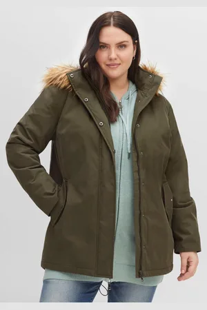 Sheego Parka mit Fellimitat-Kapuze und Oversized-Schultern, , Gr.46