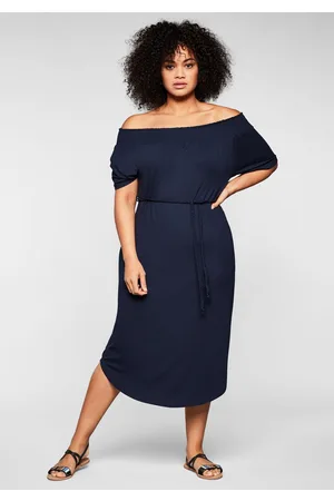 Sheego Kleid mit Bindeband und Carmenausschnitt, , Gr.40