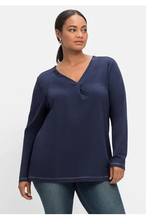Sheego Langarmshirt in A-Linie, mit Falte vorn und Effektgarn, , Gr.52/54