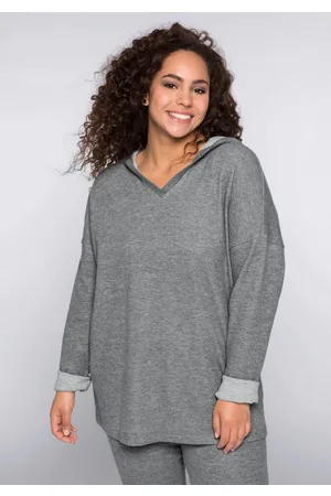Sheego Shirt mit V-Ausschnitt und Kapuze, , Gr.40/42