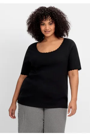 Sheego Rippshirt im Ajourmuster, mit Spitzendetails, , Gr.40/42
