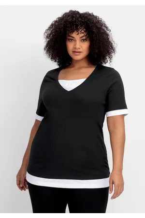 Sheego Jerseyshirt in 2-in-1-Optik, mit V-Ausschnitt, , Gr.40/42