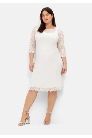 Sheego Spitzenkleid mit Wellensaum; knielang, , Gr.40