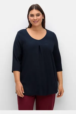 Sheego 3/4-Arm-Shirt aus Rippjersey, mit Kellerfalte, in A-Linie, , Gr.40/42