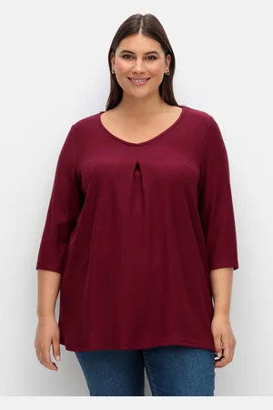 Sheego 3/4-Arm-Shirt aus Rippjersey, mit Kellerfalte, in A-Linie, , Gr.40/42