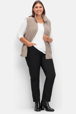 Sheego Gerade Jeans mit Smokbund und Used-Effekten, , Gr.40