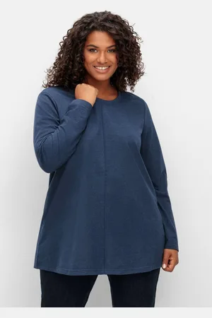 Sheego Fein meliertes Langarmshirt in A-Linie, mit Rundhals, , Gr.40/42