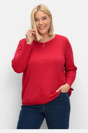 Sheego Langarmshirt mit Gummizug am Saum, , Gr.40