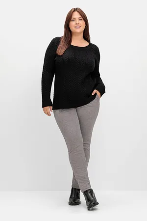 Sheego Schmale Hose mit Karomuster und Stretchbund, , Gr.56