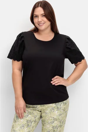 Sheego Shirt mit Flügelärmeln und Lochstickerei, , Gr.40