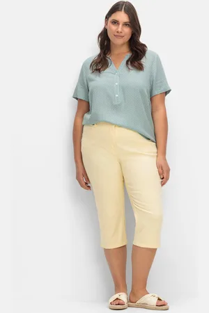Sheego Caprijeans mit Teilgummibund und Glitzersteinen, , Gr.40
