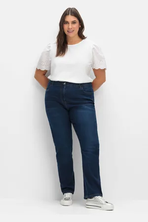 Sheego Gerade Jeans mit elastischem High-Waist-Bund, , Gr.40