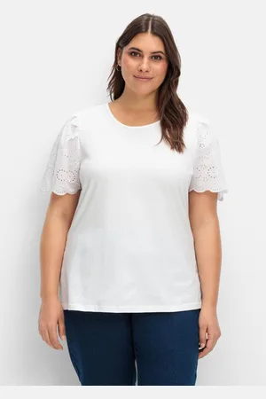 Sheego Shirt mit Flügelärmeln und Lochstickerei, , Gr.40
