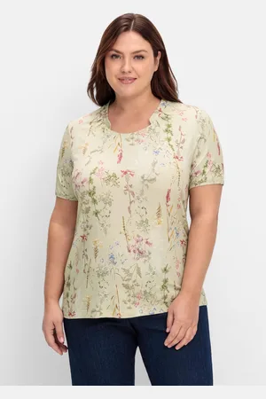 Sheego Shirt mit Faltenpartie am Stehkragen, , Gr.40