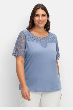 Sheego Shirt mit transparentem Spitzenbesatz, , Gr.40