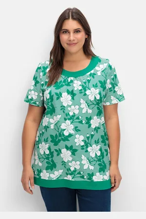 Sheego Shirt in leichter A-Linie, mit Blumendruck und Streifen, , Gr.40