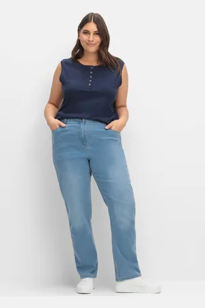 Sheego Gerade Jeans mit elastischem High-Waist-Bund, , Gr.40