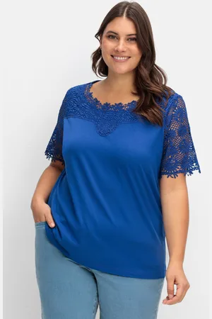 Sheego Shirt mit transparentem Spitzenbesatz, , Gr.40