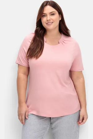 Sheego Shirt mit Faltenpartie am Stehkragen, , Gr.40