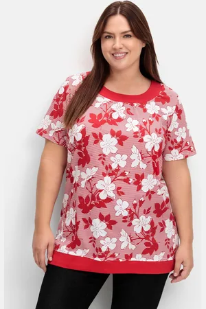 Sheego Shirt in leichter A-Linie, mit Blumendruck und Streifen, , Gr.40