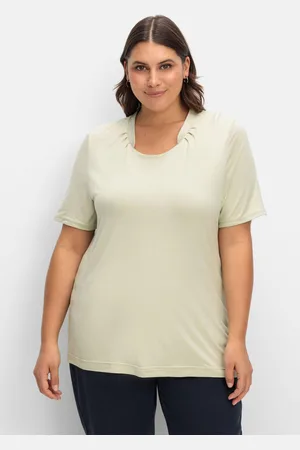 Sheego Shirt mit Faltenpartie am Stehkragen, , Gr.40
