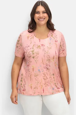 Sheego Shirt mit Faltenpartie am Stehkragen, , Gr.40