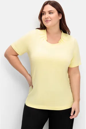 Sheego Shirt mit Faltenpartie am Stehkragen, , Gr.40