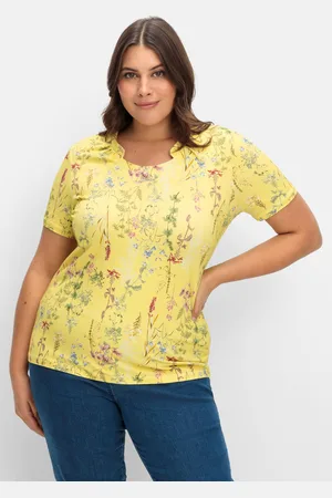 Sheego Shirt mit Faltenpartie am Stehkragen, , Gr.40